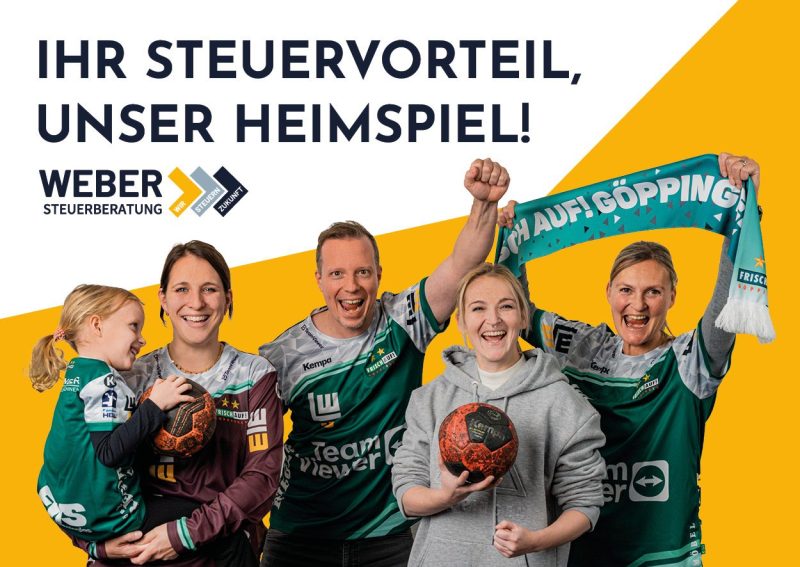 Kampagnen-Printdesign für die Sponsoring-Aktivierung der Weber Steuerberatung inklusive Teamfoto im Trikot.